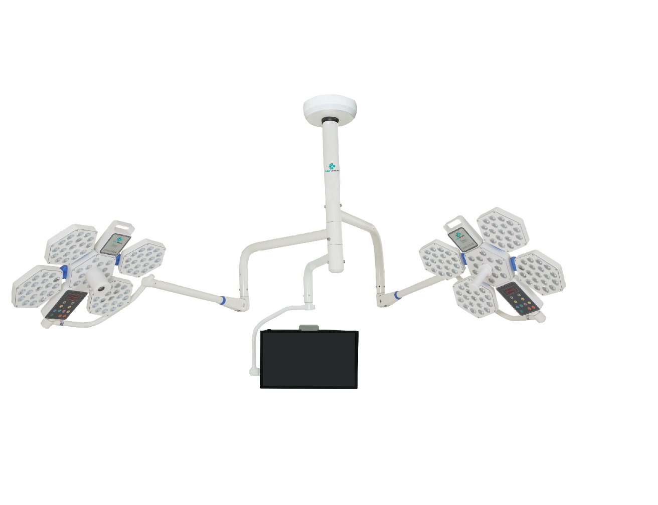 Đèn mổ treo trần LED 2 nhánh 5 cánh có màn hình