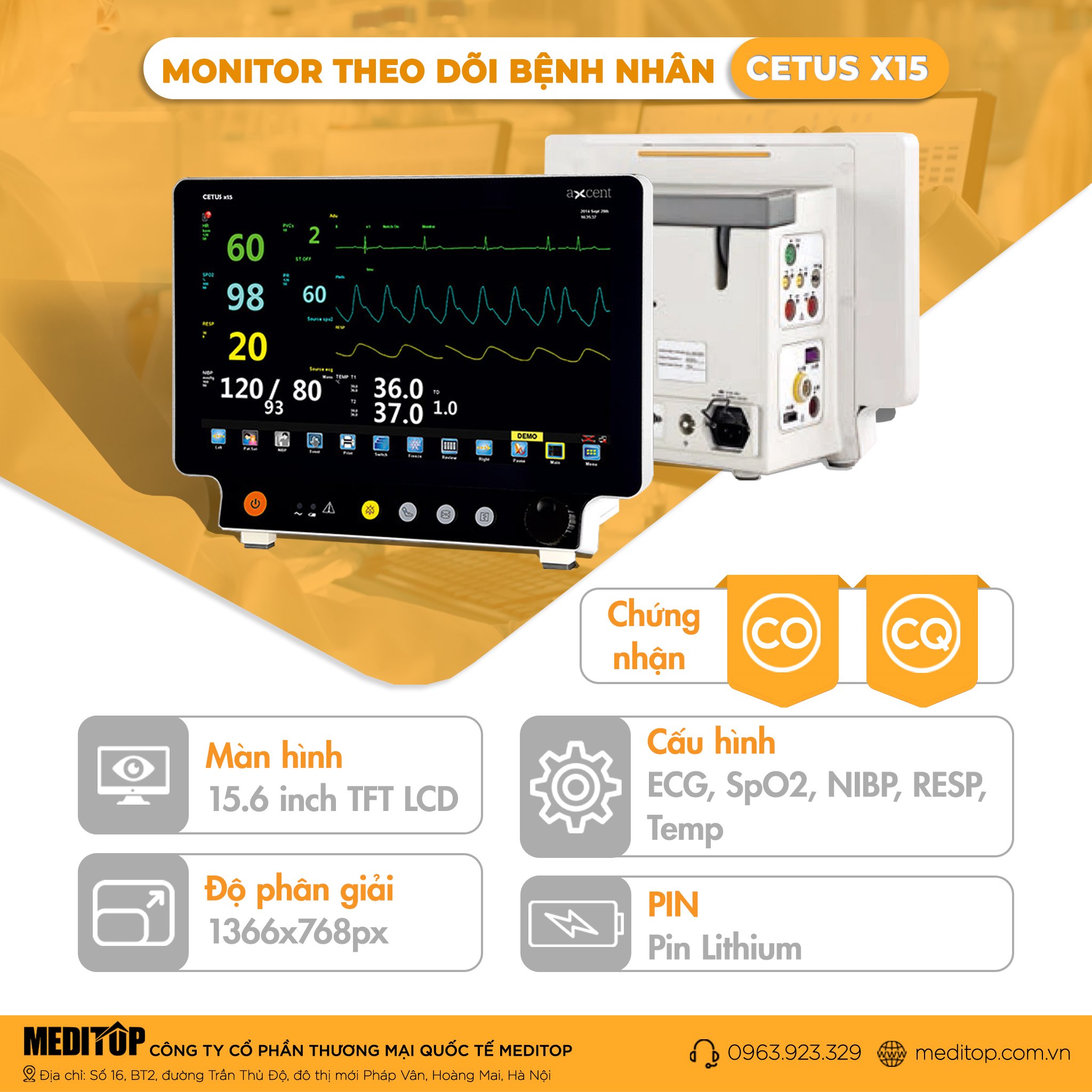 Monitor 5 thông số theo dõi bệnh nhân Cetus X15, Đức